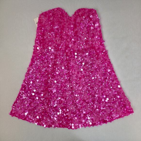 HELSI Fuchsia Pink Strapless Mimi Mini Sequin Dress Sz XS NWT - Picture 2 of 10